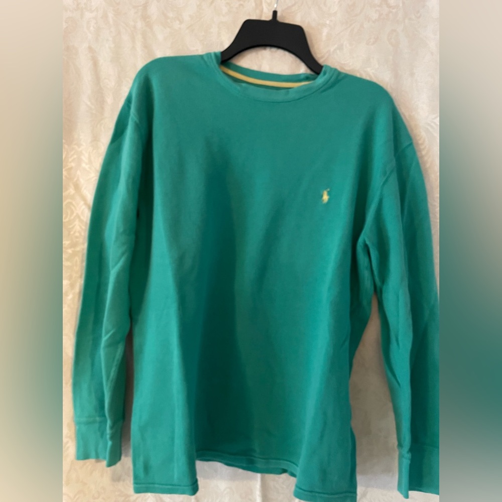 Polo by Ralph Lauren Pony waffle long sleeve Teal color with yellow pony